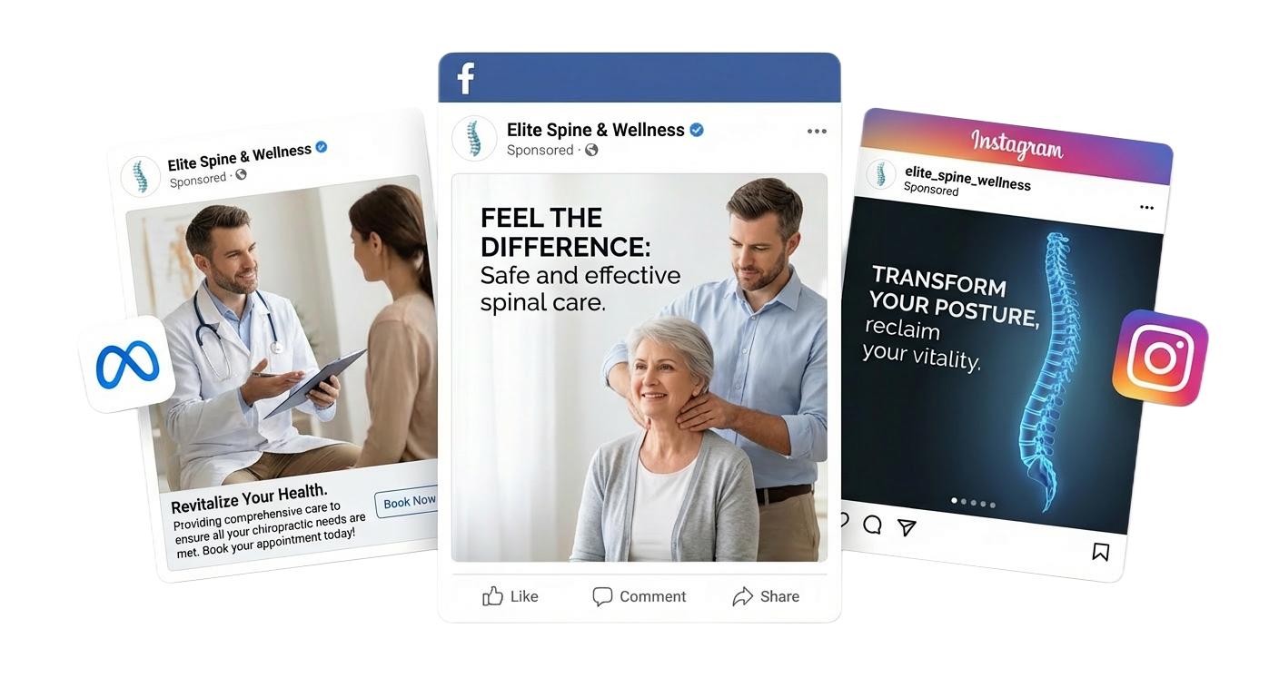 Facebook and Instagram ad creatives for chiropractic practices